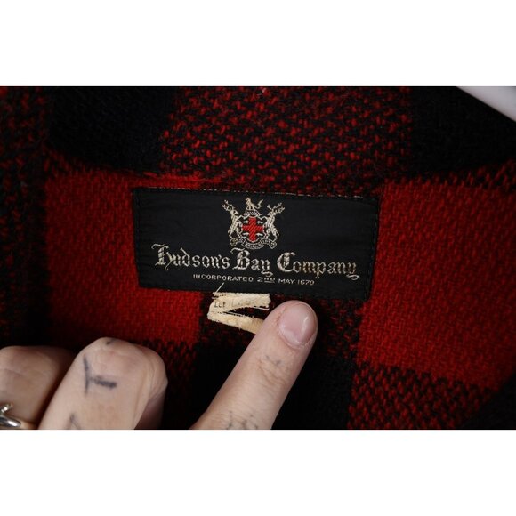 Vintage 50s Hudsons Bay Company Mens Medium Wool Button Shirt Jacket Plaid USA - Picture 7 of 12